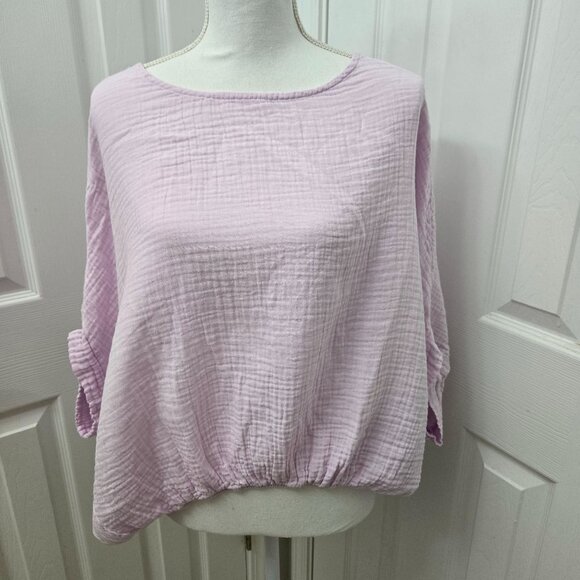 Stark Tops - Stark X Bubble Blouse Womens Large Lilac Purple Gauzy Dolman Sleeve Festival